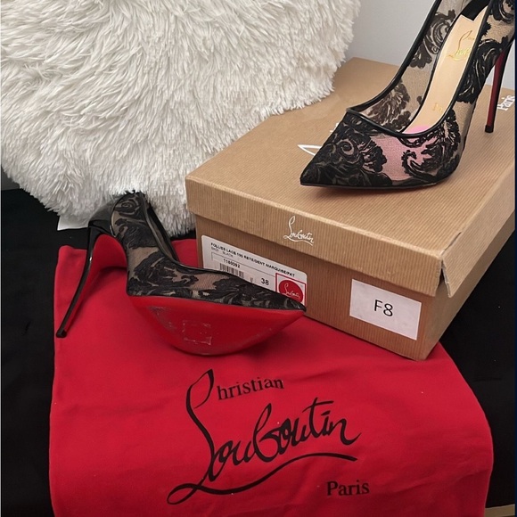 Christian Louboutin Shoes - Christian Louboutin Black and Pink Lace Heels